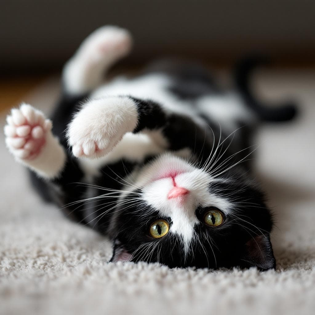 A rare playful moment - belly up with his jingle ball