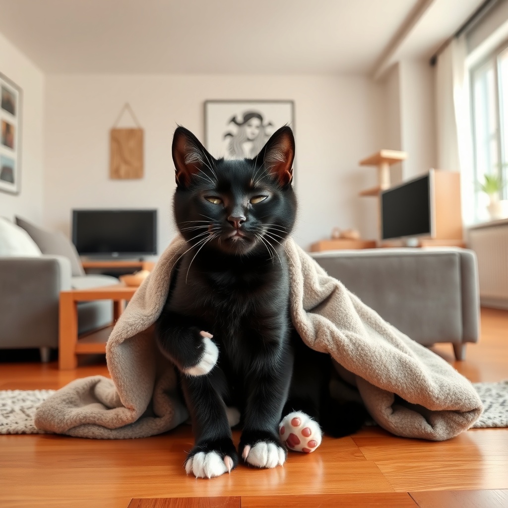 Safe and cozy in his blanket cocoon